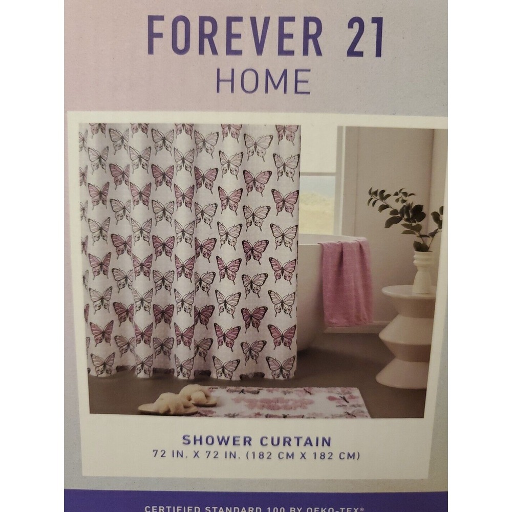 NWT Forever‎ 21 Home Butterflies Shower Curtain Polyester Fabric Purple & White